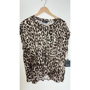 Simply‎ Vera Vera Wang Knotted Front Beige Leopard Spots T-Shirt Size Large